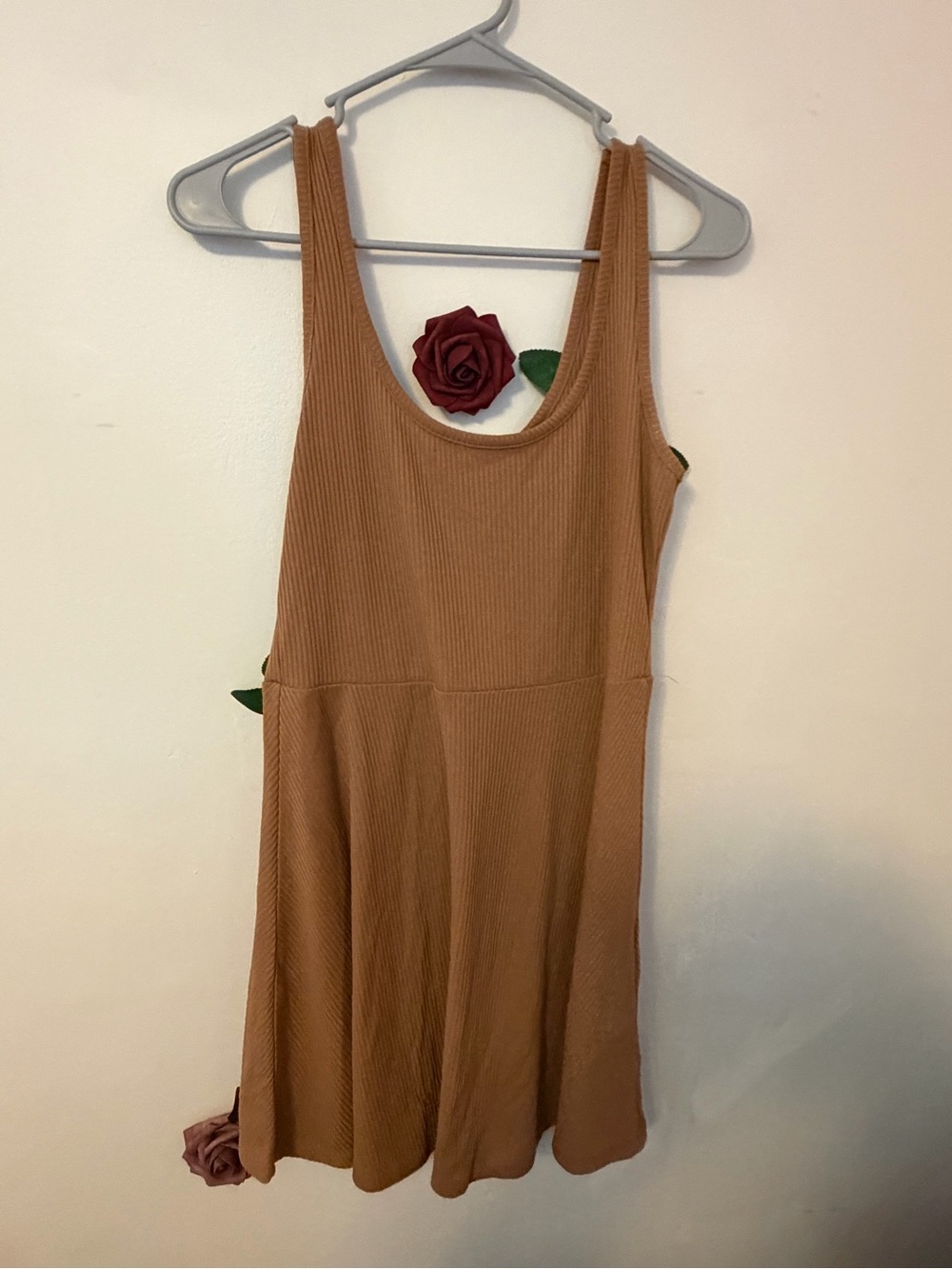 Forever 21 Tan Ribbed Scoop Neck Mini Dress